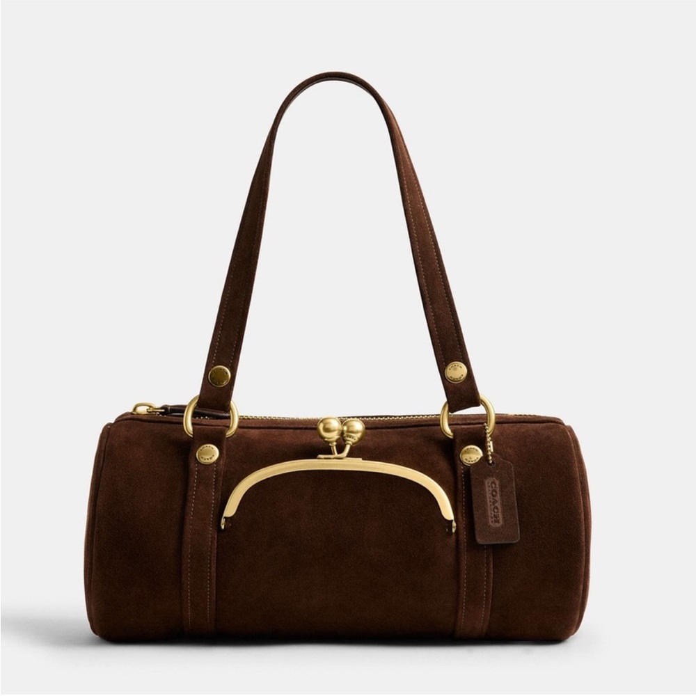 Coach Brown Suede Shoulder Bag with Gold Accents